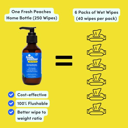 fresh peaches toilet paper gel wet wipe alternative  flush-safe a cleaner way to wipe  toilet paper spray blue pocket starter with pocket  44 oz