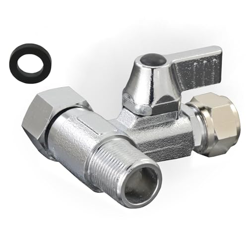 Brass Water Supply Compression Angle Ball Valve Adapter Valve 3/8 inch Composite and 1/4 inch Tee Fittings, for Water Purifiers, Reverse Osmosis Water Filters, Coffee Makers, Ice makers - Thumbnail 2