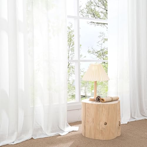 Image of BGment White Linen Curtains 90 Inches Long for Living Room, Semi Sheer Window Drapes Lightweight Rustic Country Textured for Farmhouse Bedroom Decor with Rod Pocket, 2 Panels Set, Each 52 Inch Wide
