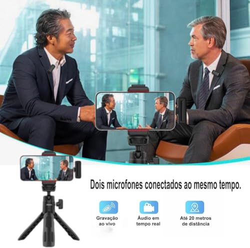 Microfone de Lapela Duplo Sem Fio USB-C com Estojo de Carregamento Compatível com iPhone 15 e Androi