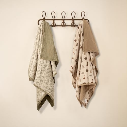 Image of lulumoon Muslin Baby Blanket Neutral: Cotton Toddler Blanket for Daycare | Soft Reversible Crib Bedding for Baby - Lightweight 4-Layer Muslin for Stroller, Tummy Time & Travel, 47 inchx47 inch(Oive Branches)