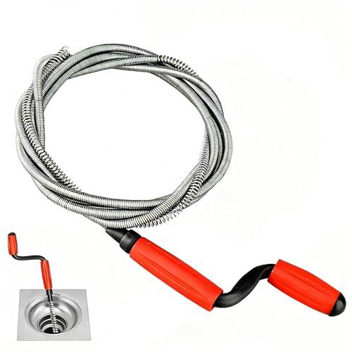 OYUUJII Desatascador Tuberias Profesional,5m x 6 mm Cable Guia Alambre Desatascador Tuberias Universal,Herramientas para Limpieza de Tubería Muelle Desatascador con Manivela