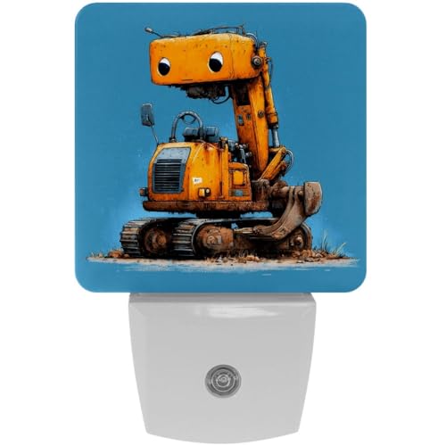 Image of NEWzone Cartoon Excavator Night Light [2 Pack], Plug in Wall Led Night Lights Decor for Boys Girls Room, Dusk to Dawn Sensor Wall Lamp for Stairway /Bedroom /Kitchen /Nursery Room