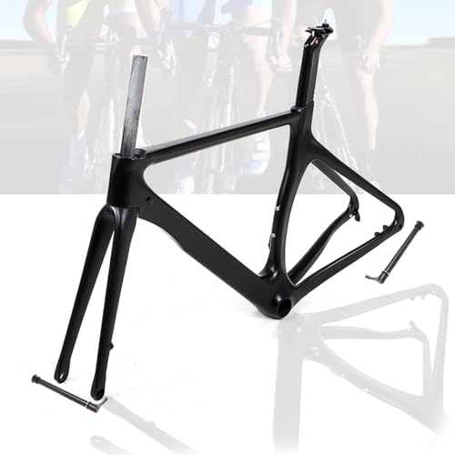 KLWEKJSD Carbon Fiber Road Bike Frameset Disc Brake Bicycle Frame for 700c Wheels BB386 Thru Axle F12x100/R12x142mm 46cm/48cm/50cm/52cm/54cm Frame Bike with Fork (Color : Black, Size : 46cm)