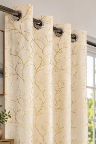 Velvet Eyelet Foil Door Curtains Pack of 1 (Cream, 7 Feet) Velvet Eyelet Foil Door Curtains Pack of 1 (Cream, 7 Feet)