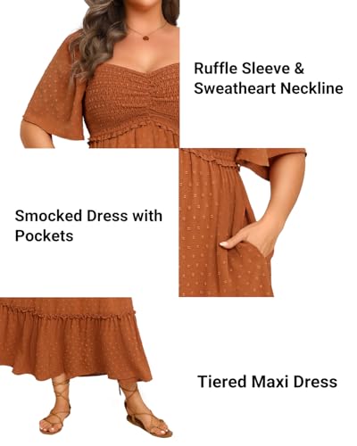 Image of Plus Size Summer Dresses - Maxi Casual Wedding Guest Graduation Easter Long Dress with Pockets