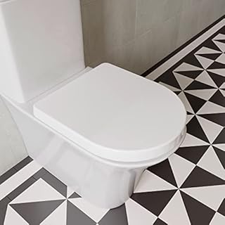 Croydex WL601522H Flexi-Fix Eyre D-Shape Always Fits Never Slips Slow Close Anti Bacterial Toilet Seat, White, 43 x 36.5 x 5.2 cm