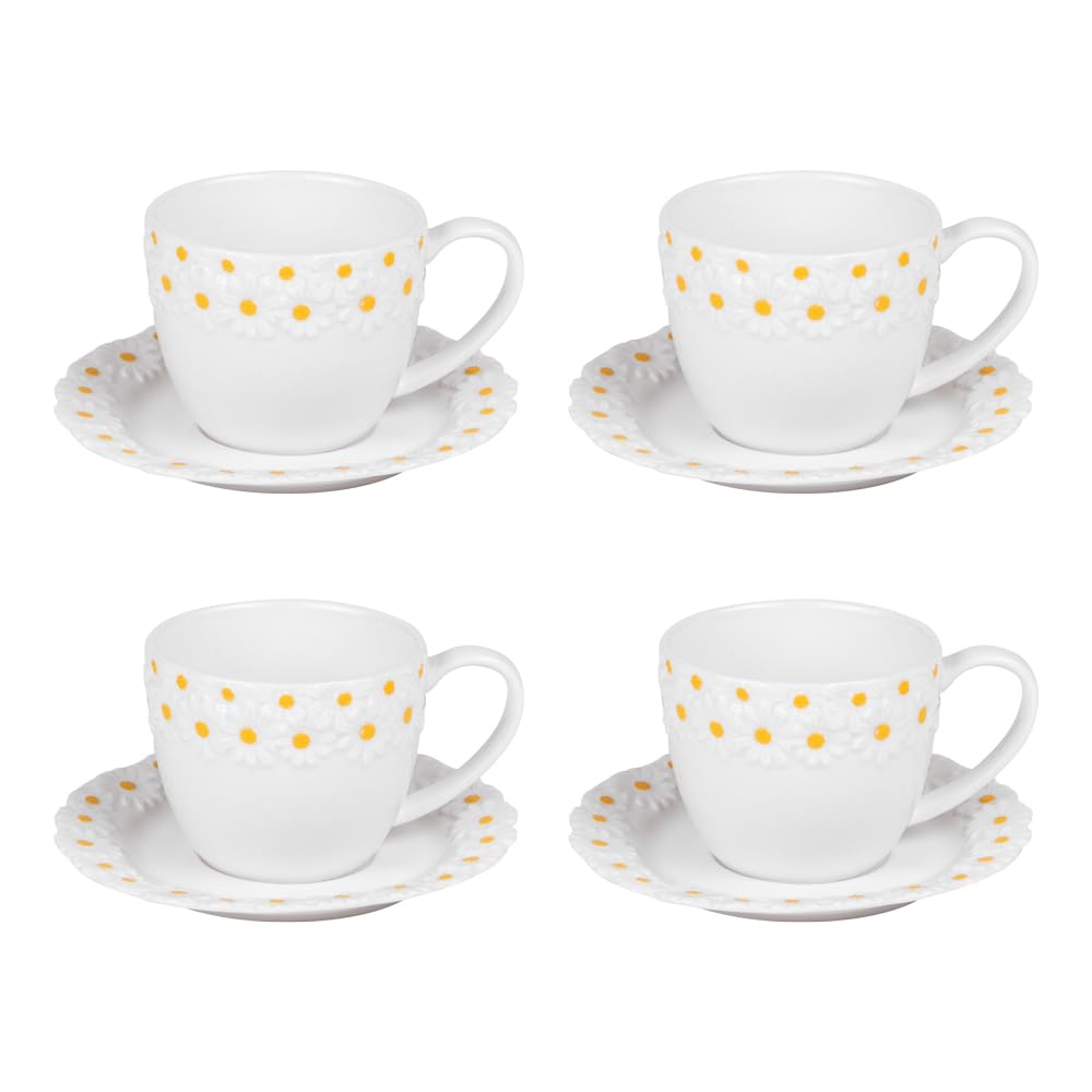 Table Passion - Coffret de 4 tasses à thé avec sous tasses Marguerite 30 cl