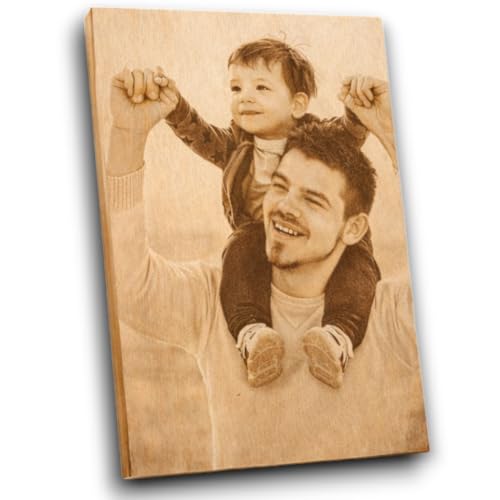 Regalo para Papá Personalizado con Foto y Texto Grabado en Madera Natural — Cuadro de Personalizado con Imagen Grabada y Dedicatoria en la Parte Trasera, Regalo único para Padre y Día del Padre