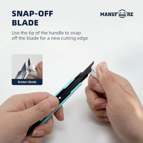 Image of MANUFORE 5pcs 9mm Snap-off Knives with 30-Degree Precision Blade | Blue, Safety Auto-lock, 30-Degree Sharp Blade, Lightweight Portable, Retractable Film Cutting Knife for Paper, tint, decals