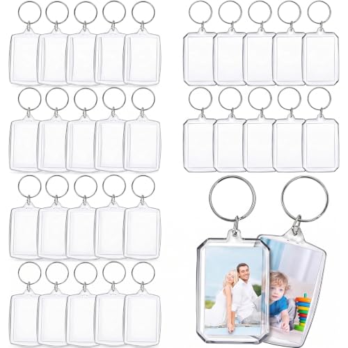 RAFIYU 30 Piezas Llaveros Acrílicos Transparentes, Llaveros Personalizables Foto en Blanco, Llaveros Doble Cara Regalo para Pareja y Familia Aniversario Cumpleaños