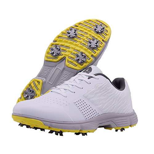Scarpe da Golf Unisex, Sneaker Sportive Professionali Classiche Quattro Stagioni Stringata da Uomo, Stivali Spiked Anti-Slip Maschili White, 42 EU