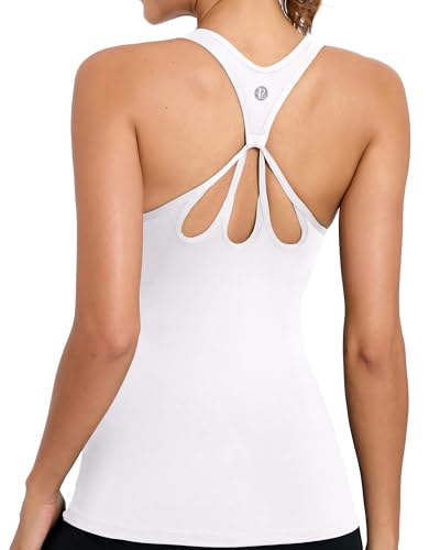 RUNNING GIRL RUNNING GIRL Workout Tops for Women,Strappy Back Black Top with Built in Bras Camisole Yoga Crop Tank Tops Padded