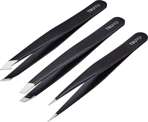 TRUYU Set de pinzas 3 piezas – Slant, Point y Combo para dar forma a cejas, pelos encarnados y retoques diarios