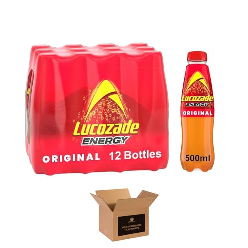 Energy Drink Bottles – Sparkling Glucose Energy Boost Flavoured Drinks – Classic Carbonated Refreshing Drink for Sports, Work, Study & Hydration (Lucozade Energy Orignal Bottles - 500ml x 12Pack)