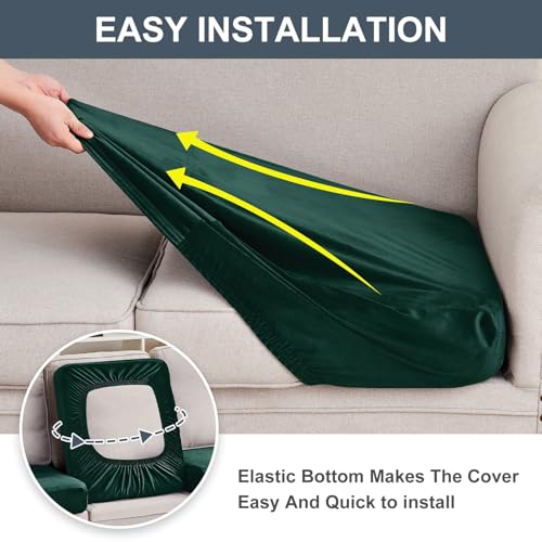 Image of Stretch Silver Fox Velvet Sectional Couch Covers - 3-Piece Sofa Cushion Covers for Left /Right L-Shaped Chaise, Soft and Comfortable Slipcovers for Sectional Sofa(2Seater+1Chaise,Christmas green)