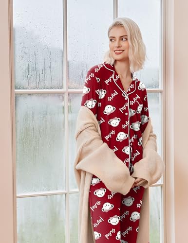 Image of Ekouaer Pajamas Women's Long Sleeve Sleepwear Soft Button Down Loungewear Pjs Lounge Set Nightwear XS-XXL