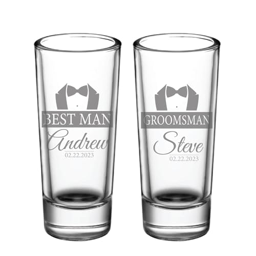 Designs by Kary Best Man Tequila Shot Glass Engraved Custom Name Wedding Groomsman Gift Personalized