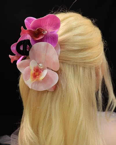 Rannyrena Bohemian Artificial Butterfly Orchid Hair Claw Clip Large Flower Hair Piece Fake Floral Bridal Wedding Hair Accessory for Women and Girls