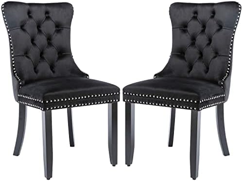 Fangflower Velvet Upholstered Kitchen & Dining Room Dining Chairs Set of 2, Black