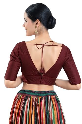 Image of Vamas Women's Silk Padded Self Design Half Sleeve Readymade Saree Blouse (X-1111.ELB)
