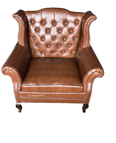 Image of Wooden 5 Seater Leather Sofa Set, Solid Wood Hand-Carved Sofa with Leather Upholstery, Traditional Design Furniture for Living Room, Home, Office