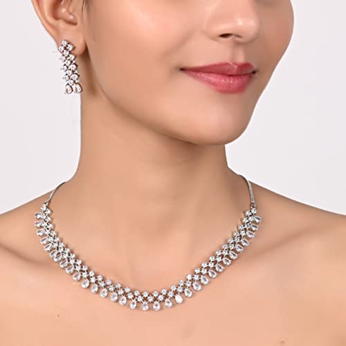 Ratnavali Jewels American Diamond Rose Gold Plated Traditional Fashion Jewellery Necklace Set with Earring for Women/Girls RV4134 - Image 3