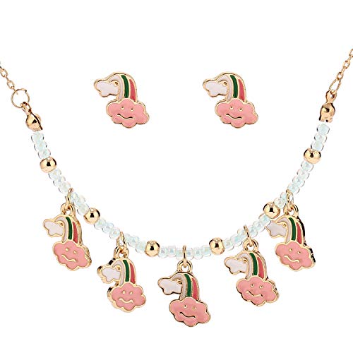Eran Fashions Cloud Enamel Gold Necklace and Earrings Set for Little Girls Teens