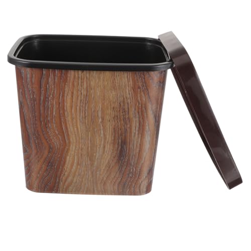 Caneca de basura rectangular de plástico con diseño madera miniatura 6