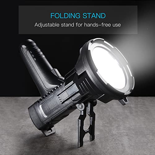 Yierblue Rechargeable Spotlight Flashlight 180000 High Lumen, Ip66 Waterproof Spot Lights Outdoor Handheld, 20 Hours Long Lasting Led Large Flashlight With Foldable Stand And Detachable Red Filter #TOP5