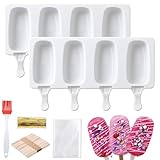 Juome Cake Pop Mold Kit, 2 Pack 8 Cavities Cakesicle Molds Silicone with 100 Wooden Sticks & 100 Packaging Bags with Ties, Cake Pop Maker Supplies Accessories, Baking Tools for Home Baking Desserts