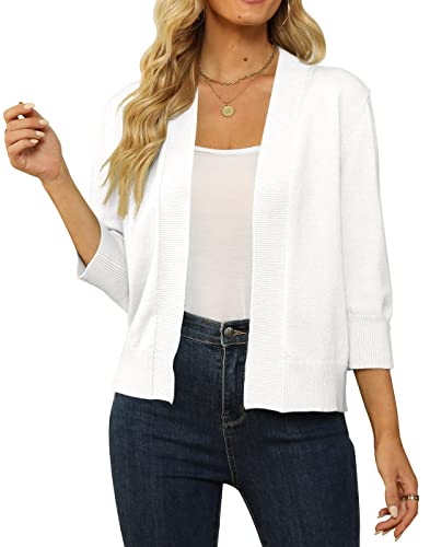 Image of Women's 3 /4 Sleeve Cropped Cardigan Sweater Open Front Short Shrugs Cardigans Lightweight Sweaters
