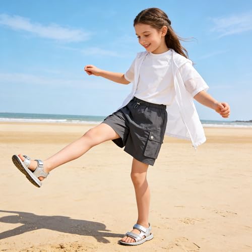 Image of Rolanko Girls Cargo Shorts Lightweight Parachute Short Pants with Pockets Summer Cargo Shorts for Kids Casual Hiking Sports
