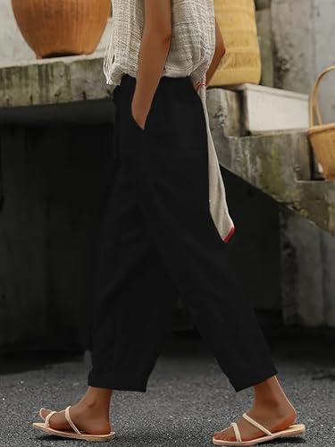 Women's Cute Printing Casual Baggy Pants Summer Wide Leg Elastic Waist Beach Vacation Trousers with Pockets