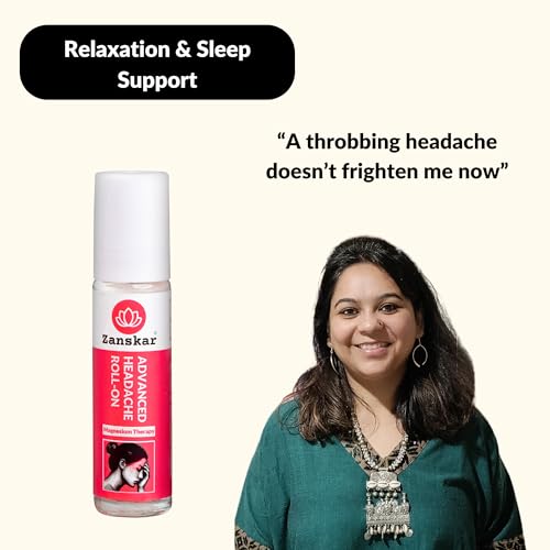 Image of Zanskar Headache & Migraine Roll-on | Instant Relief from Stress, Eye Strain, Sinus & Cold | Magnesium + Lavender + Clove | Natural, Pocket-Friendly, Premium Packaging - 10 ml