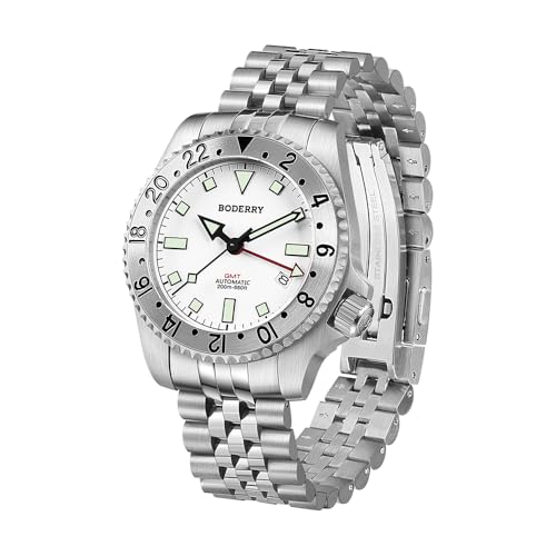 Image of BODERRY Men's Watch Titanium Automatic 200M Waterproof Diver Watch with GMT Automatic Movement and Titanium Bracelet-Admiral