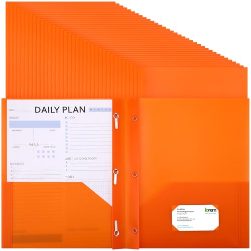 Cholemy 72 Pack Plastic Pocket Folders with Prongs Bulk,Orange