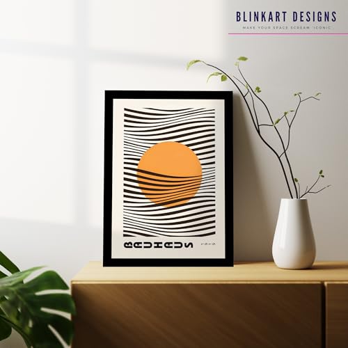 Image of BLINKART Vintage Bauhaus Retro Geometric Aesthetic Poster Gallery | Colorful Wrap Framed For Home Office Studio Living Room Modern Art Studio Decoration Abstract Shapes | (d74) | 13x10 Inch