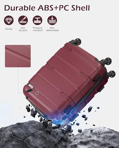 Image of COOLIFE Luggage Expandable(only 28 inch) Suitcase PC+ABS Spinner Built-in TSA Lock 20in 24in 28in Carry on (Radiant Pink, S(20in Carry on))