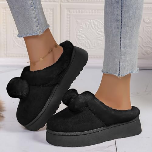 Fuzzy Platform Slippers for Women Casual Winter House Slippers Cozy Shoes with Memory Foam Indoor Outdoor Bedroom Slip On Warm Fluffy Suede Comfortable Non-Slip Plush Cotton Slipper3