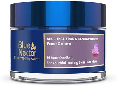 Blue Nectar Moisturizer Face Cream, Ayurvedic Anti Aging Wrinkle Cream for Aging Skin |Ancient blend of Saffron & Turmeric for Skin Firming | With Plant Based Collagen Booster(Men, 14 Herbs,1.7 Oz)