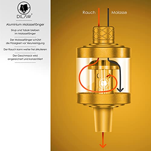 DILAW® Shisha SKITTO Glas Molassefänger Aluminium Wasserpfeife, Vorkühler-Aufsatz für(Schliff 18/8) Zubehör (Gold) – Bild 5