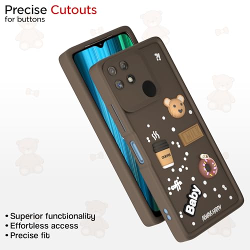 Image of Pikkme Back Cover for Realme Narzo 50A | Cute Fun Cartoon 3D Bear Silicone Full Body Protection Bumper Case (Brown)