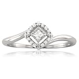 1/8 Carat Diamond, Prong-Set 10kt White Gold Princess-cut & Round Diamond Promise Ring (H-I, I2-I3)...