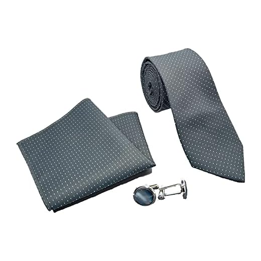 Luxeis Men Premium Neck Tie and Pocket Square with Cufflink Combo Gift Set (Light Grey, Free Size)