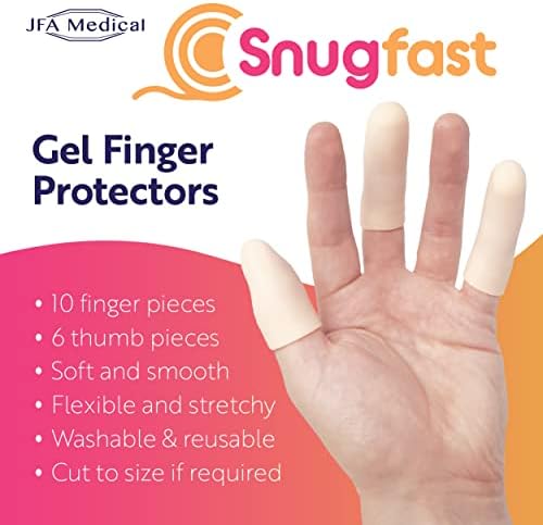 JFA Medical Snugfast Gel Finger Protectors, Finger Cots, Finger Bandage, Finger Sleeves - Box of 16