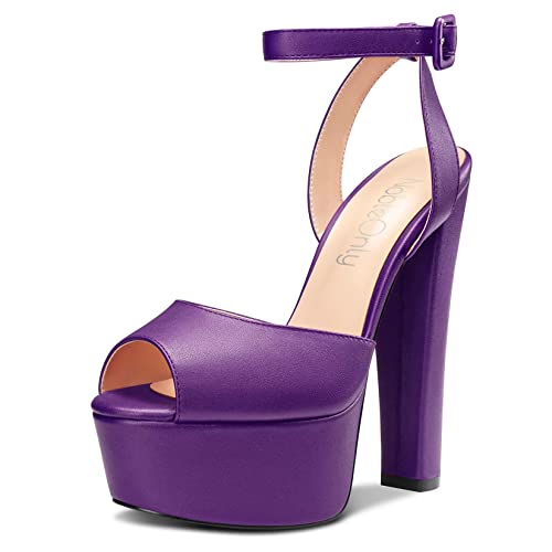 Image of NobleOnly Womens High Block Platform Heel Peep Toe Ankle Strap Sandals Buckle Prom Dress Shoes 5.9 Inches Heels