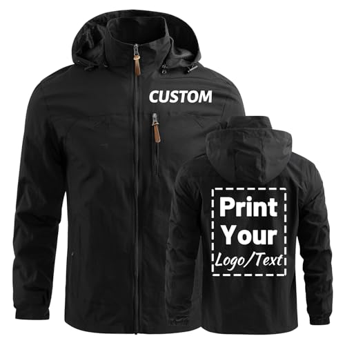 Custom Men's Outdoor Jacket Lightweight Waterproof Windbreaker Rain Coat Customize Your Logo Text