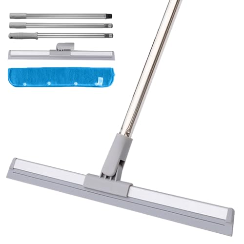 DrDirt Floor Squeegee | 120cm/47in Silicone Magic Broom with Microfiber Mop | Squeegee for Floor Cleaning | Microfiber Duster with Extension Pole for Indoor Water | Dust & Glass Quick Drying