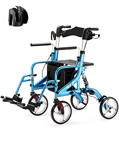 Heao 2 In 1 Rollator Walker & Transport Chair,Shock Absorber Wheelchair With All 10” Wheels For Seniors,Reversible Backrest & Detachable Footrests #TOP7